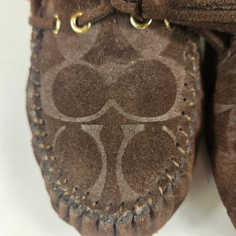 Coach Anita Signature Womens 6B Suede Monogram Tassel Moccasin Loafers Flats